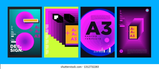 Abstract Geometric Collage Poster Design Template in Trendy vivid colors
