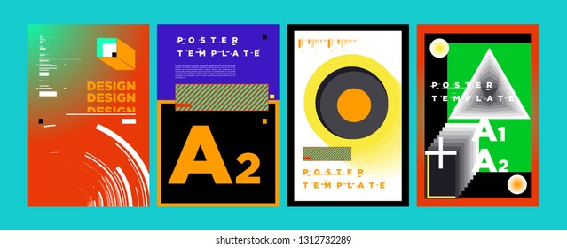 Abstract Geometric Collage Poster Design Template in Trendy vivid colors