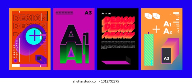 Abstract Geometric Collage Poster Design Template in Trendy vivid colors