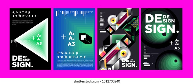 Abstract Geometric Collage Poster Design Template in Trendy vivid colors