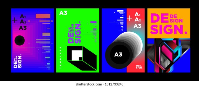 Abstract Geometric Collage Poster Design Template in Trendy vivid colors