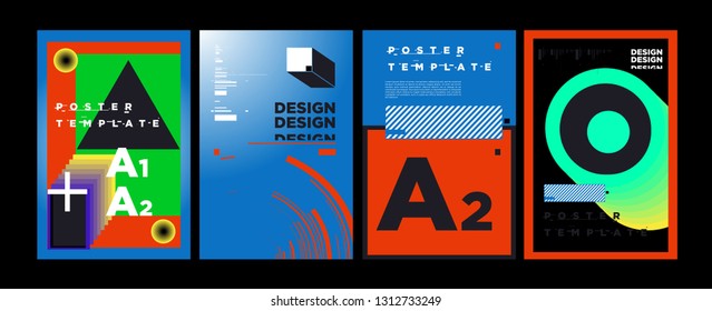 Abstract Geometric Collage Poster Design Template in Trendy vivid colors