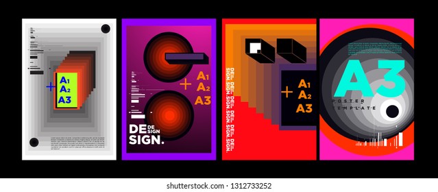 Abstract Geometric Collage Poster Design Template in Trendy vivid colors