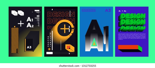 Abstract Geometric Collage Poster Design Template in Trendy vivid colors