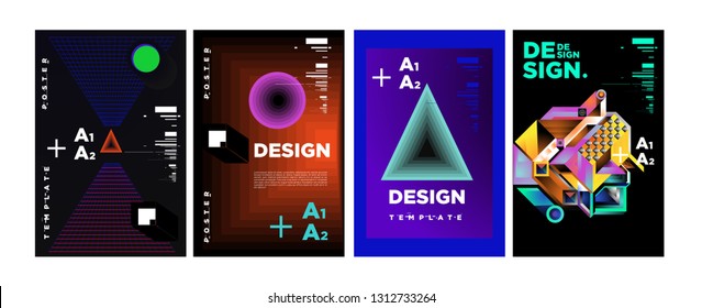Abstract Geometric Collage Poster Design Template in Trendy vivid colors