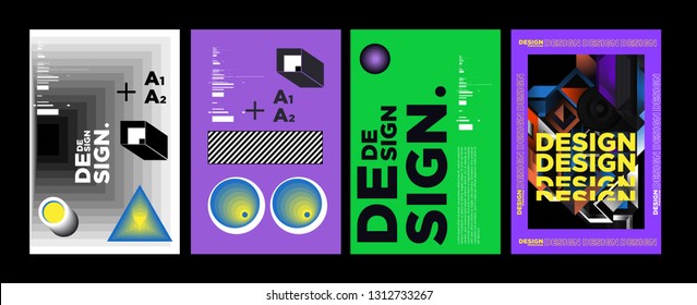 Abstract Geometric Collage Poster Design Template in Trendy vivid colors