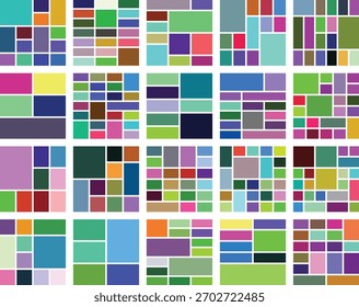 Colagem geométrica abstrata com design de padrão de retângulos multicoloridos vibrantes