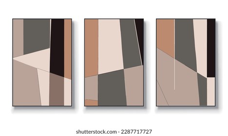 Abstract geometric color block combination vector art triptych pattern