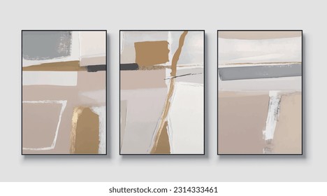 Abstract geometric color block composition vector art triptych, modern painting.