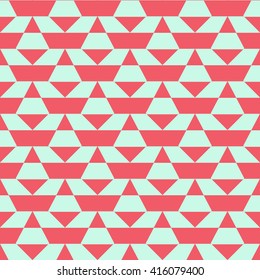 Abstract geometric color blocked pattern with stripes, puzzles, random geometric shapes. Vector seamless abstract print in op art style. Red  and blue bold textile design for fall winter fashion