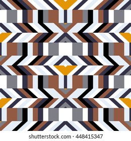 Abstract geometric color blocked pattern with lines, stripes, bricks, random geometric shapes. Vector seamless abstract print in op art style. Colorful bold textile design for summer fall fashion