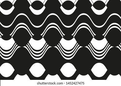 Abstract geometric color c oval shapes and wavy lines. Black and white color. Vector illustration