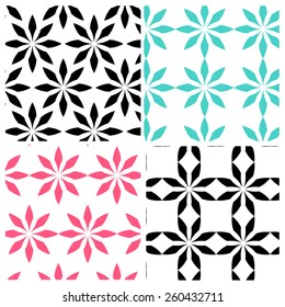 Abstract geometric color flower pattern background in four style