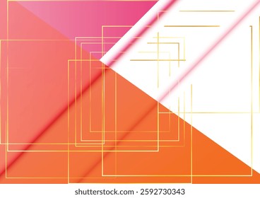 Abstract Geometric Color Overlay Gradient Background with Gold Frames. illustration vector design