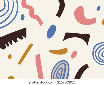 Abstract geometric colored elements scattered on the background