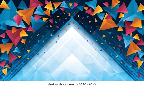 Abstract Geometric Colorful 3d triangle Splash Background. Modern triangles polygon Background. Creative ideas for business presentations, Celebration, Fashion show, banner, invitation card, social