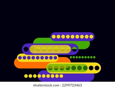 Abstract geometric colorful background with circles, rounded rectangles. Graphic pattern of simple shapes. Vector illustration