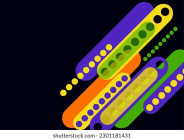 Abstract geometric colorful background with circles, rounded rectangles. Graphic pattern of simple shapes. Vector illustration