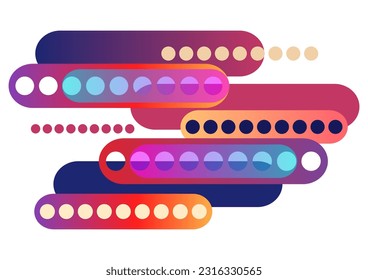 Abstract geometric colorful background with circles, rounded rectangles. Graphic pattern of simple shapes. Vector illustration