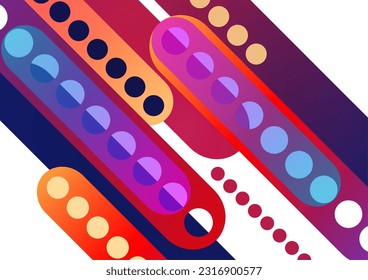 Abstract geometric colorful background with circles, rounded rectangles. Graphic pattern of simple shapes. Vector illustration