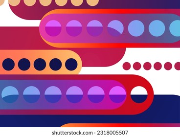 Abstract geometric colorful background with circles, rounded rectangles. Graphic pattern of simple shapes. Vector illustration