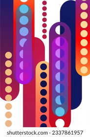 Abstrakter, geometrischer, bunter Hintergrund mit Kreisen, abgerundeten Rechtecken. Grafisches Muster einfacher Formen. Vektorgrafik