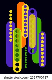 Resumen de fondo geométrico colorido con círculos, rectángulos redondeados. Patrón gráfico de formas simples. Ilustración del vector