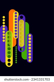 Abstract geometric colorful background with circles, rounded rectangles. Graphic pattern of simple shapes. Vector illustration