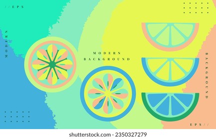 Abstract geometric colorful background with fruit lime lemon, orange, citrus