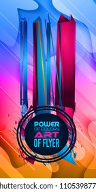 Abstract Geometric colorful background with high saturated gradients and different geometrical shape with frame template. Cover or Flyer layout with free space for text.