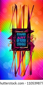 Abstract Geometric colorful background with high saturated gradients and different geometrical shape with frame template. Cover or Flyer layout with free space for text.