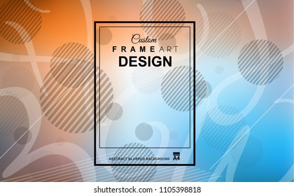 Abstrakter, geometrischer, bunter Hintergrund mit hohen gesättigten Farbverläufen und unterschiedlicher geometrischer Form mit Rahmenvorlage. Decken- oder Flyer-Layout mit freiem Textbereich.