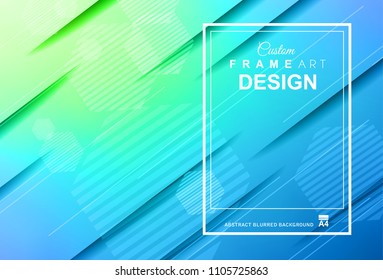 Abstract Geometric colorful background with high saturated gradients and different geometrical shape with frame template. Cover or Flyer layout with free space for text.