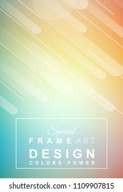 Abstract Geometric colorful background with high saturated gradients and different geometrical shape with frame template. Cover or Flyer layout with free space for text.