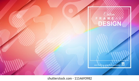 Abstract Geometric colorful background with high saturated gradients and different geometrical shape with frame template. Cover or Flyer layout with free space for text.