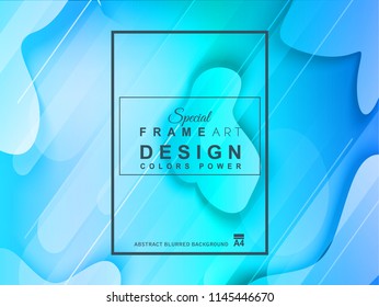 Abstract Geometric colorful background with high saturated gradients and different geometrical shape with frame template. Cover or Flyer layout with free space for text.