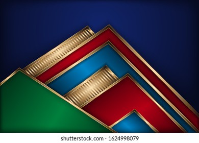 Abstract geometric colorful background with polygons. triangle composition with geometric shapes. the color are green, blue, red and gold. gradient gold for stripe design element Vector illustration 