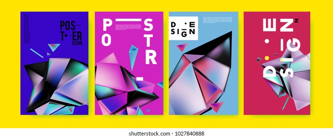 Abstract geometric colorful background for poster and cover design. Blue, yellow, red, orange, pink and green. Vector banner poster template in Eps10.