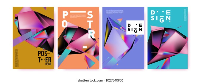 Abstract geometric colorful background for poster and cover design. Blue, yellow, red, orange, pink and green. Vector banner poster template in Eps10.
