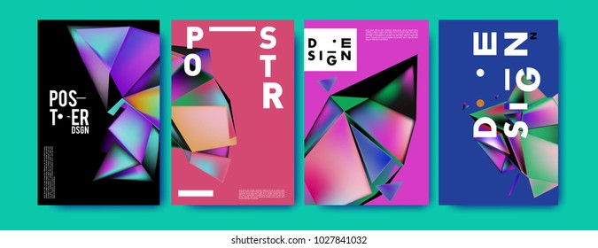 Abstract geometric colorful background for poster and cover design. Blue, yellow, red, orange, pink and green. Vector banner poster template in Eps10.