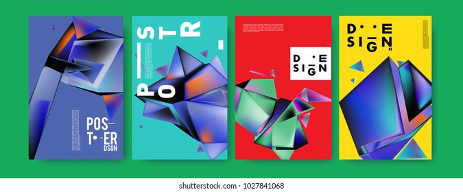 Abstract geometric colorful background for poster and cover design. Blue, yellow, red, orange, pink and green. Vector banner poster template in Eps10.