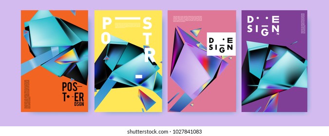 Abstract geometric colorful background for poster and cover design. Blue, yellow, red, orange, pink and green. Vector banner poster template in Eps10.