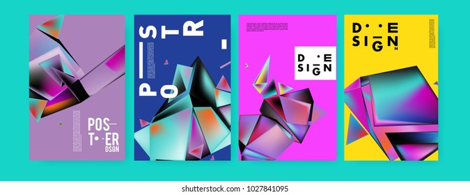 Abstract geometric colorful background for poster and cover design. Blue, yellow, red, orange, pink and green. Vector banner poster template in Eps10.