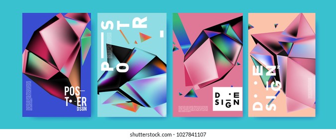 Abstract geometric colorful background for poster and cover design. Blue, yellow, red, orange, pink and green. Vector banner poster template in Eps10.