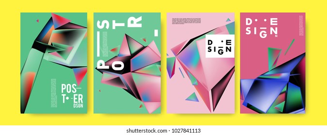 Abstract geometric colorful background for poster and cover design. Blue, yellow, red, orange, pink and green. Vector banner poster template in Eps10.