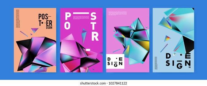Abstract geometric colorful background for poster and cover design. Blue, yellow, red, orange, pink and green. Vector banner poster template in Eps10.