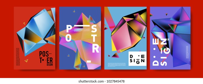 Abstract geometric colorful background for poster and cover design. Blue, yellow, red, orange, pink and green. Vector banner poster template in Eps10.