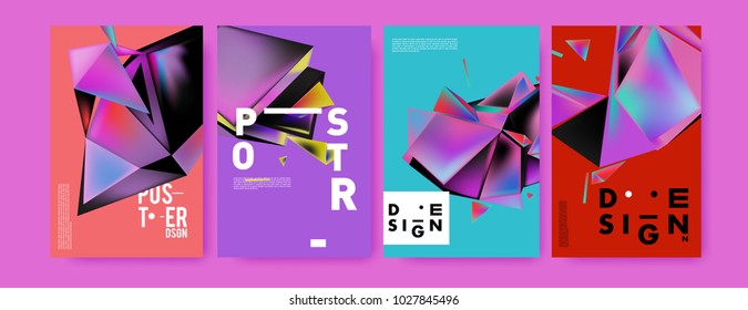 Abstract geometric colorful background for poster and cover design. Blue, yellow, red, orange, pink and green. Vector banner poster template in Eps10.