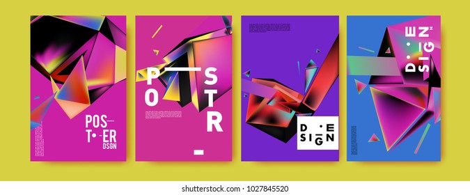 Abstract geometric colorful background for poster and cover design. Blue, yellow, red, orange, pink and green. Vector banner poster template in Eps10.