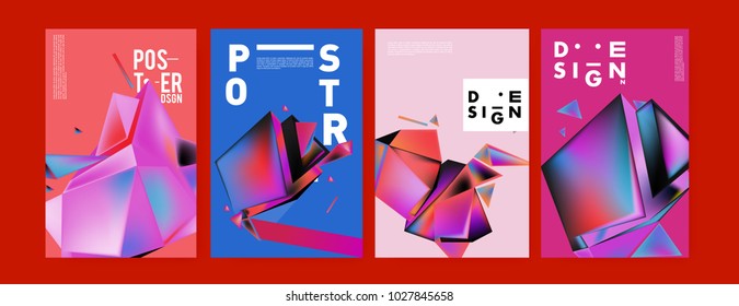 Abstract geometric colorful background for poster and cover design. Blue, yellow, red, orange, pink and green. Vector banner poster template in Eps10.